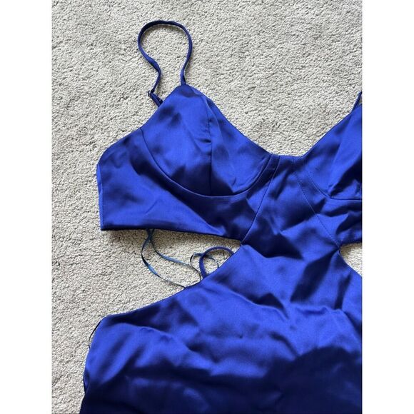 NWT ZARA SATIN EFFECT CUT OUT DRESS blue/purple , Lrg E49 $68 - Picture 6 of 10